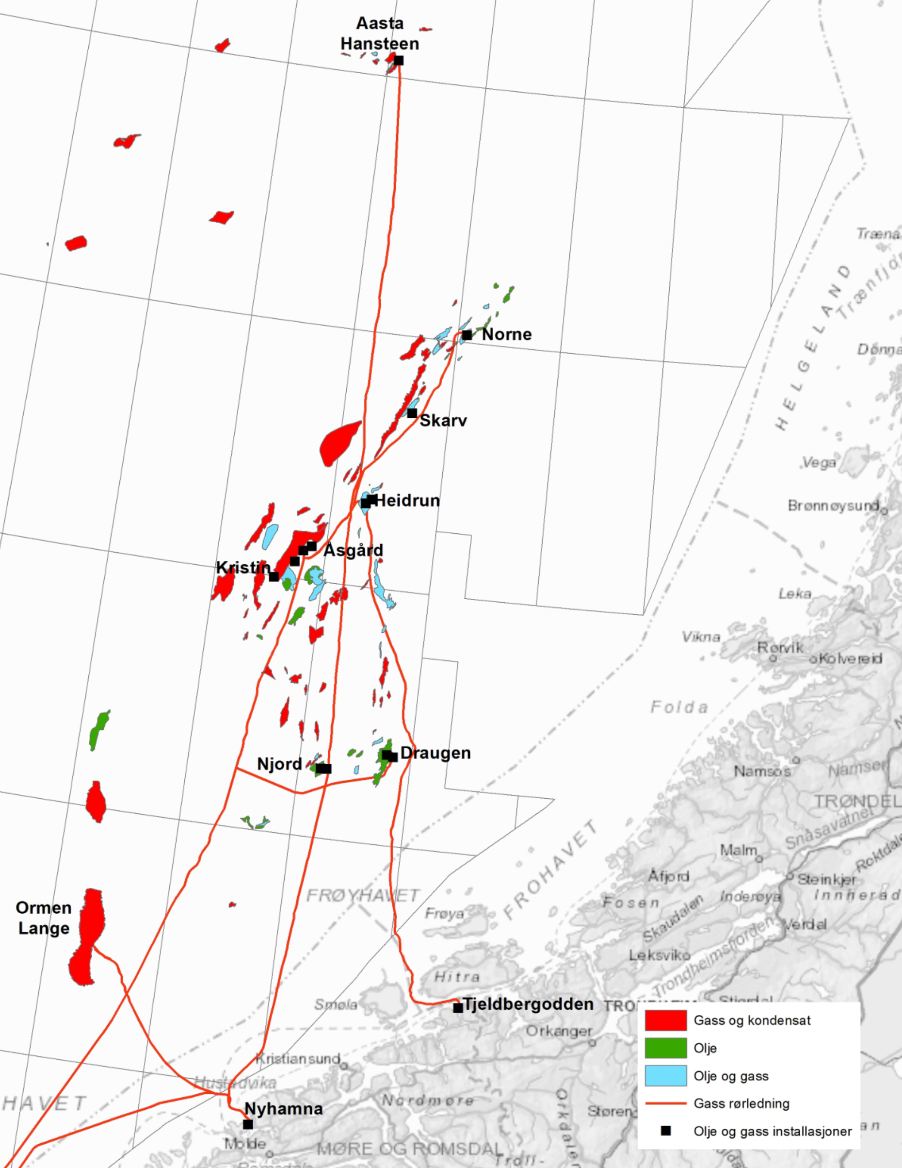 Olje og gass felter i Norskehavet