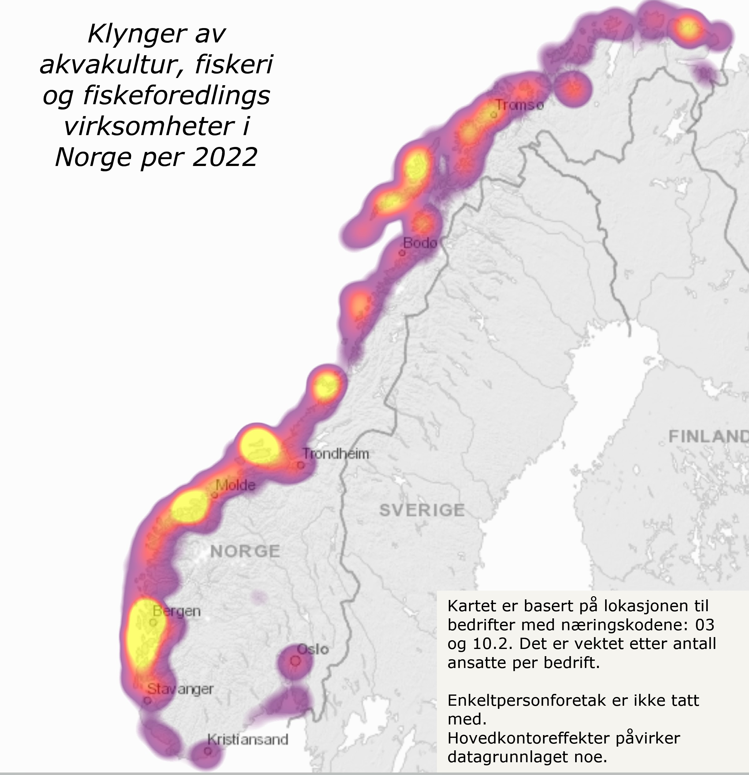 Klynger av akvakultur, fiskeri og fiskeforedlings virksomheter i Norge i 2022