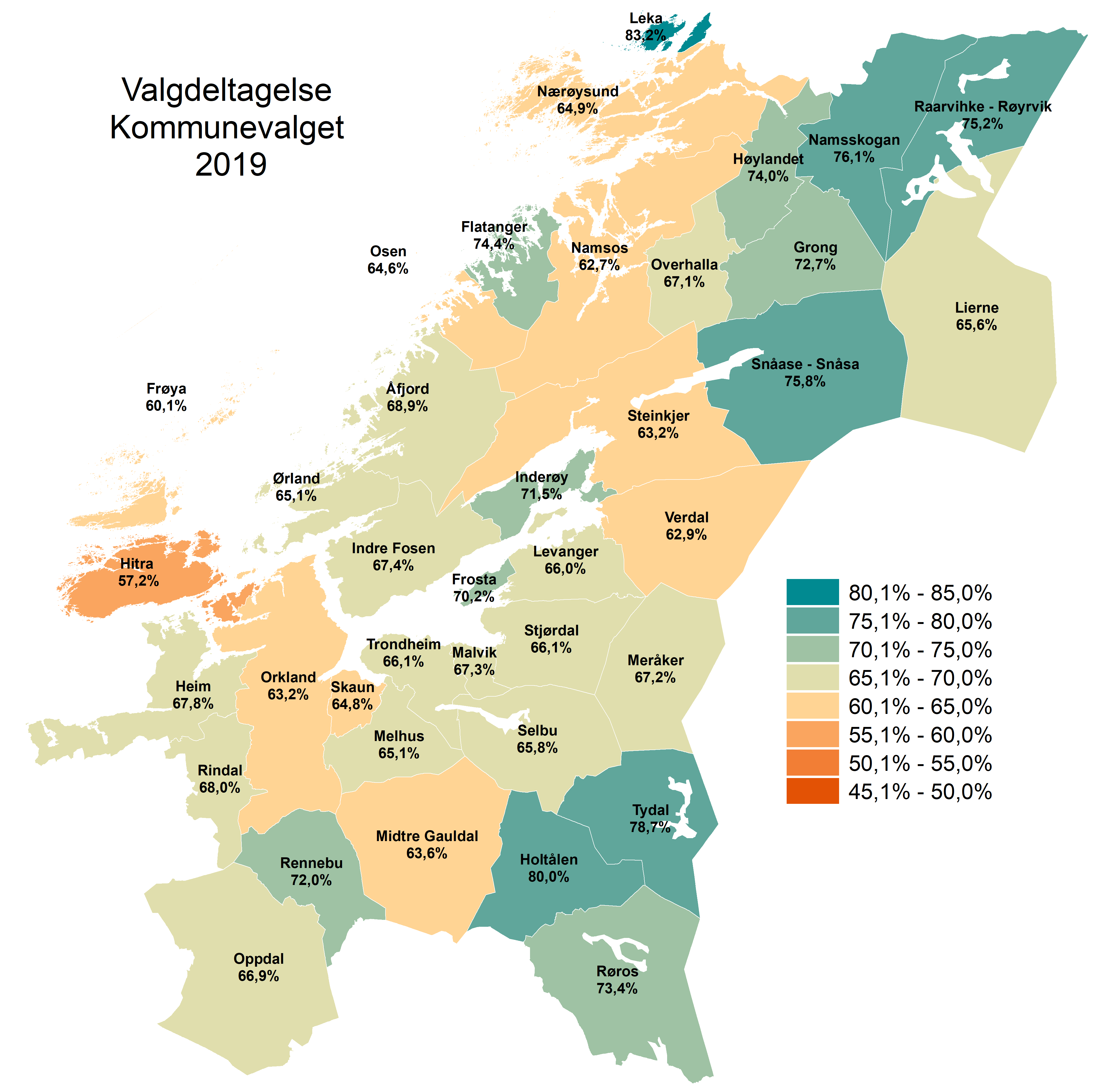 Valgdeltagelse kommunevalg 2019