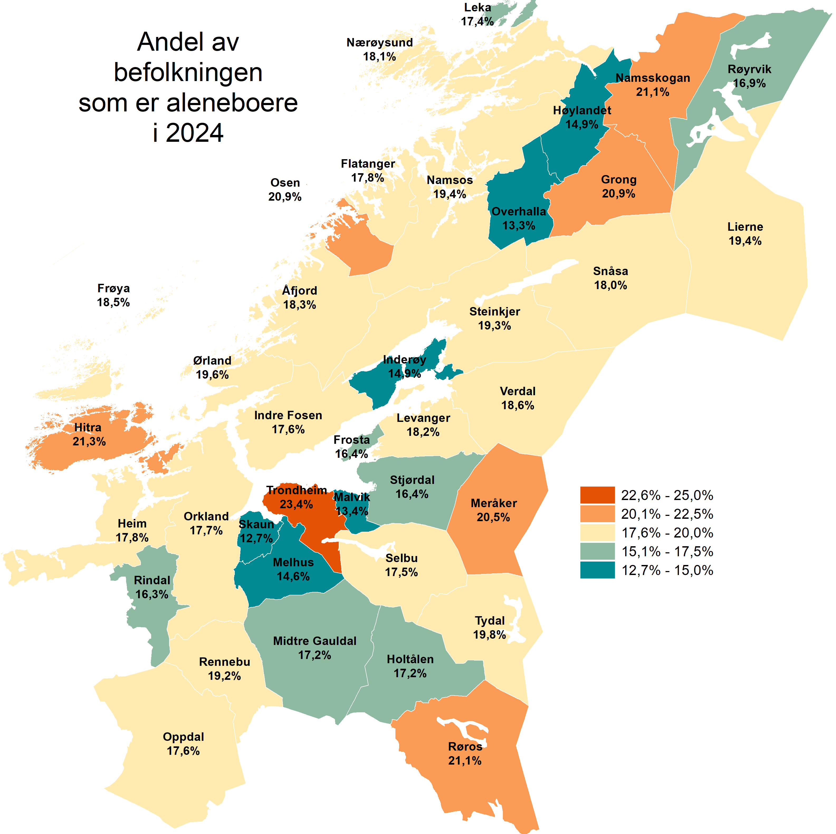 Andel av befolkningen som er aleneboere i 2024