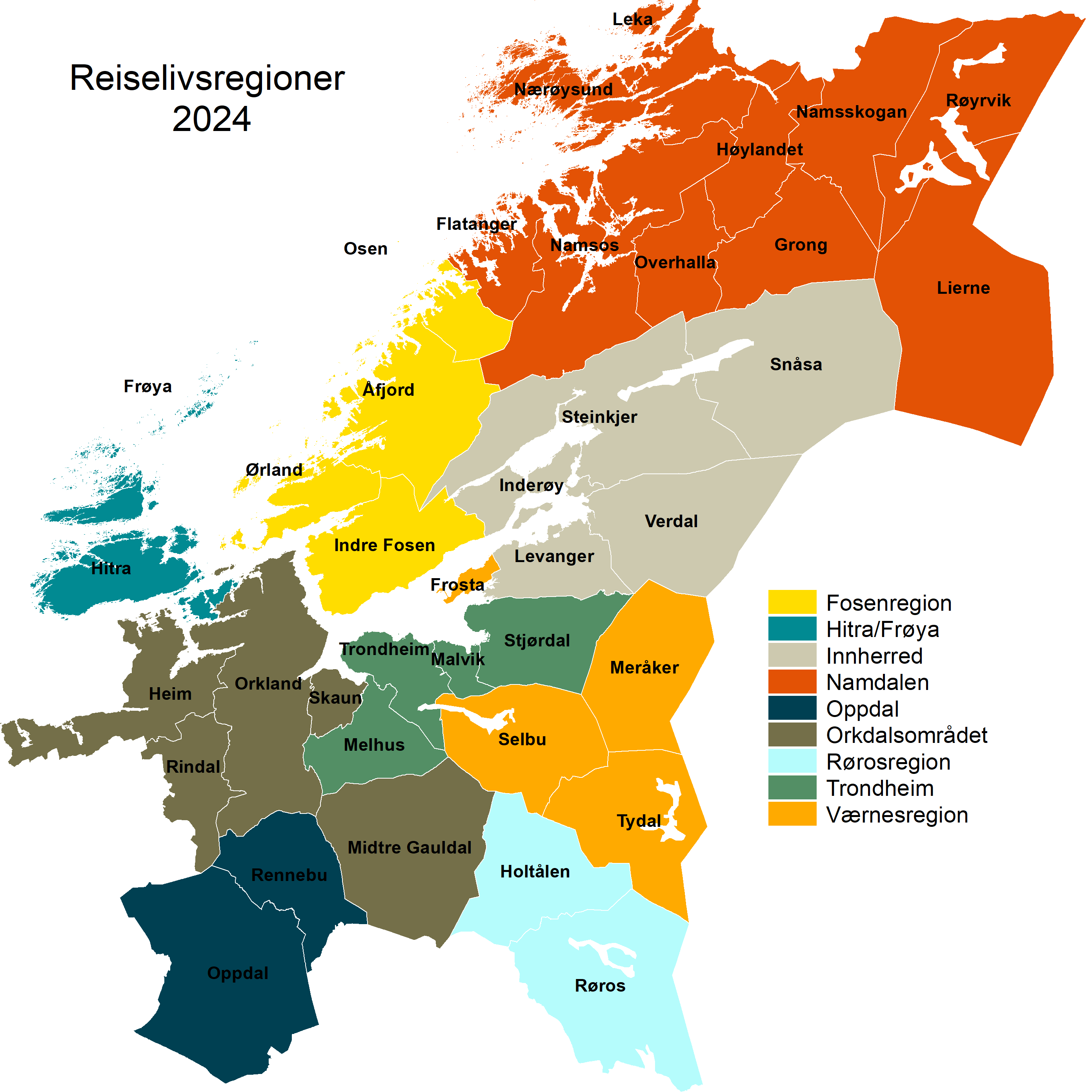 Reiselivsregioner Trøndelag 2024