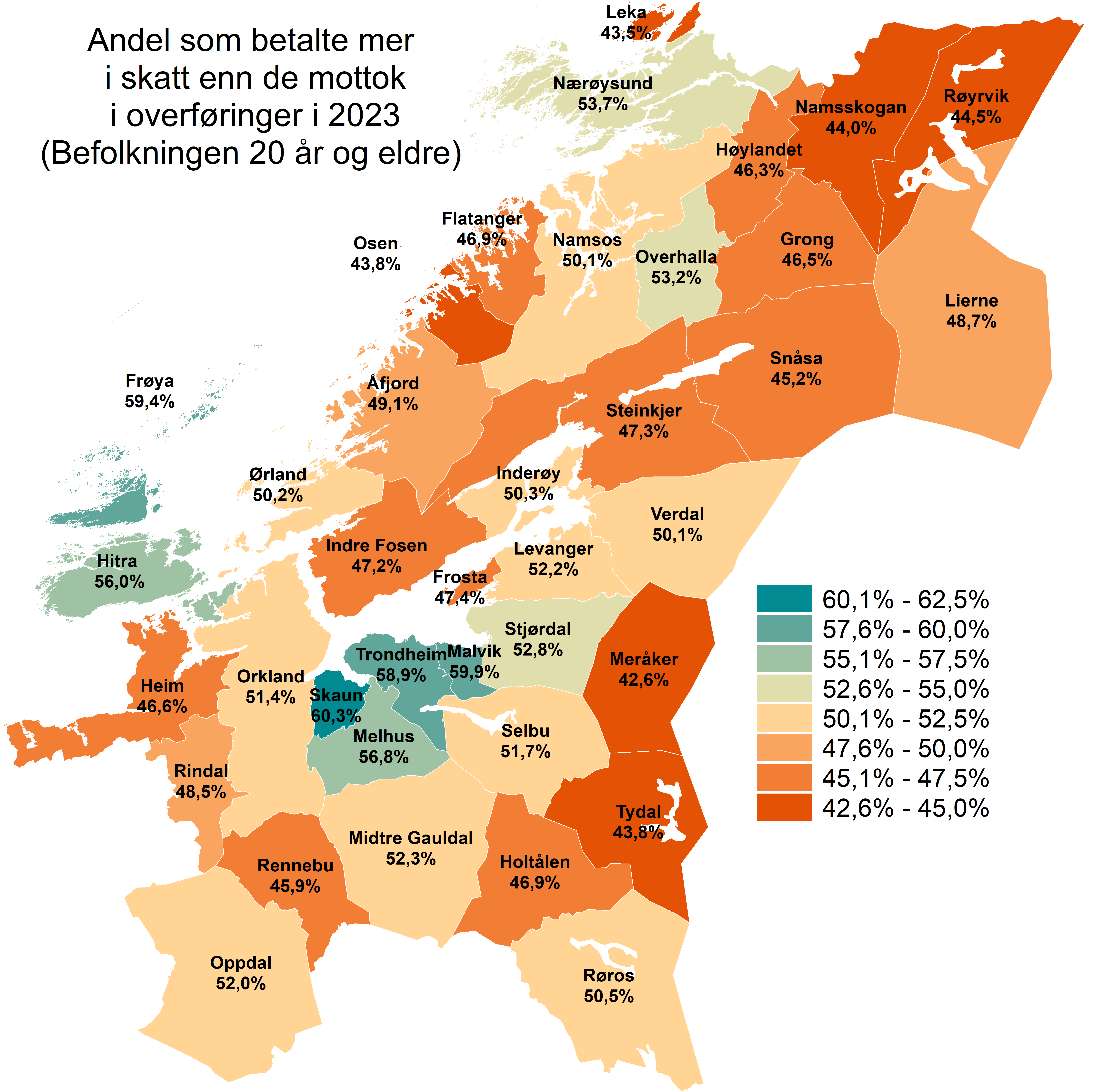 Andel som betaler mer skatt enn de mottar i overføringer