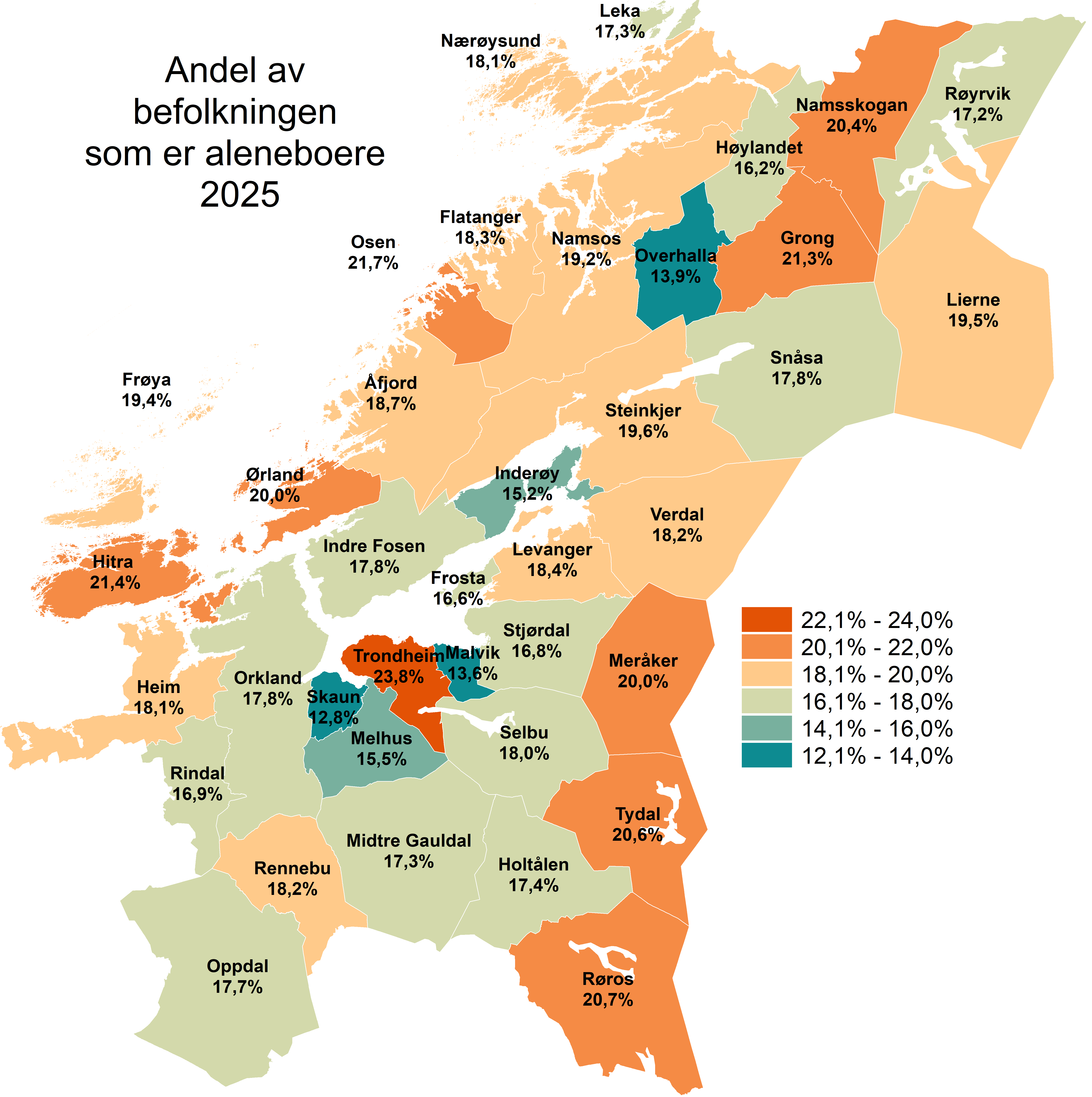 andel av befolkningen som er aleneboere i 2025