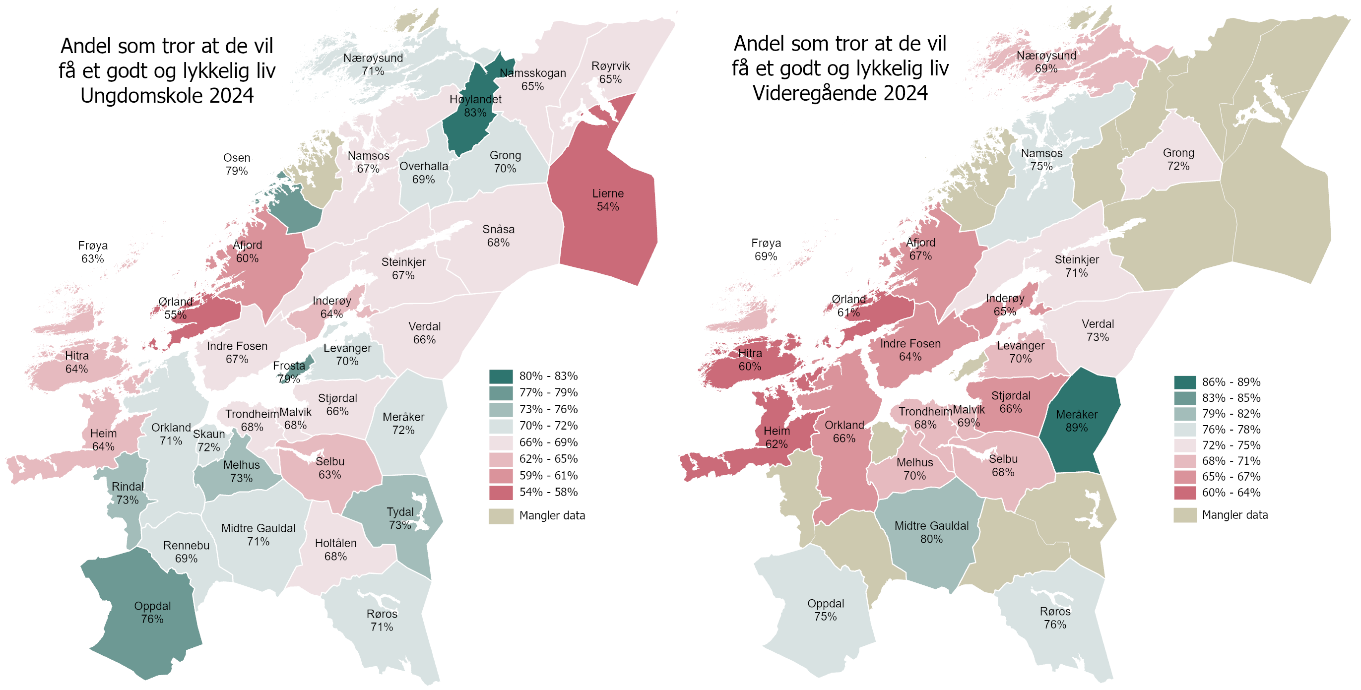 Kart: andel som tror de vil få et godt og lykkelig liv