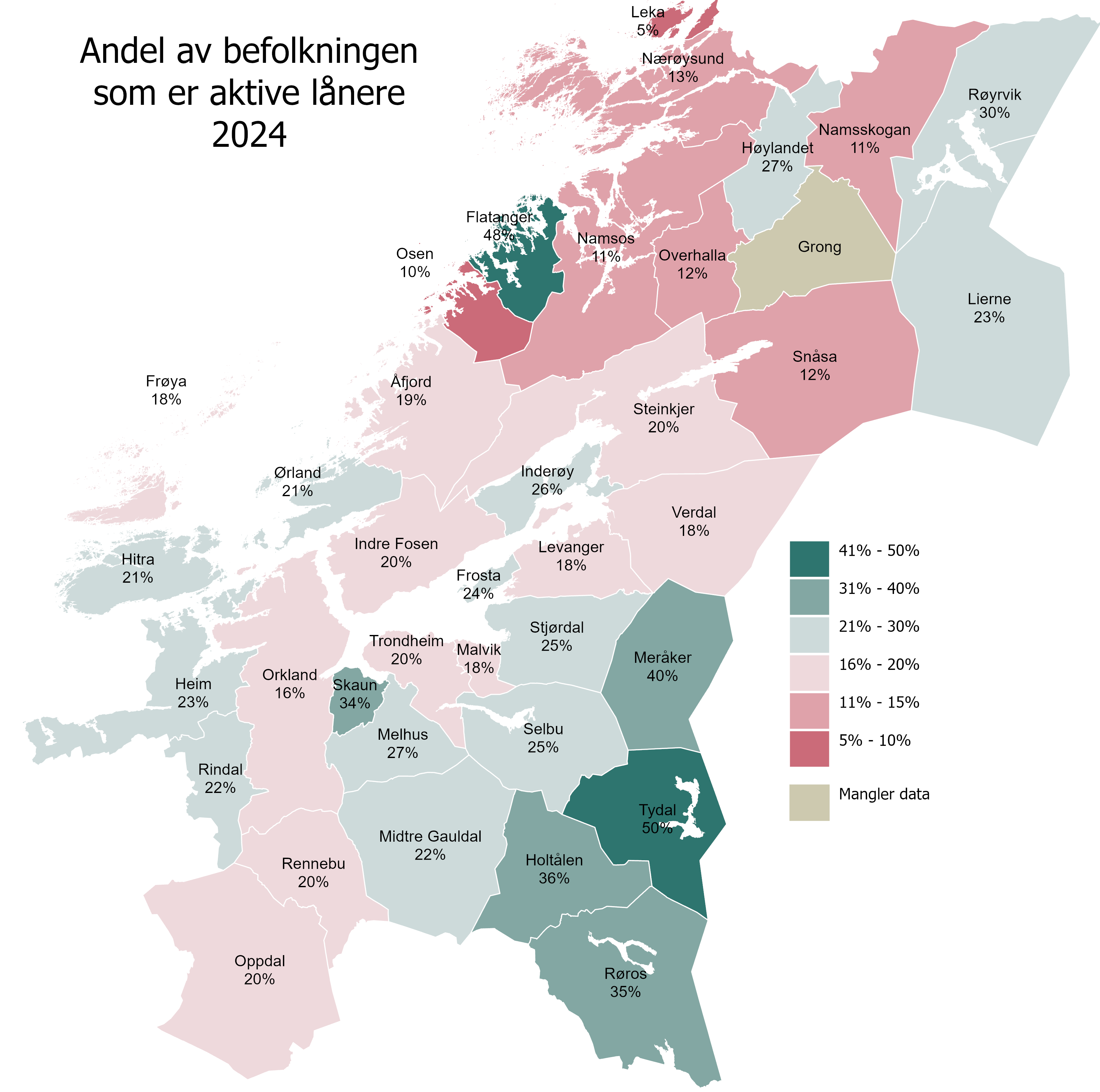 kart med aktive utlånere