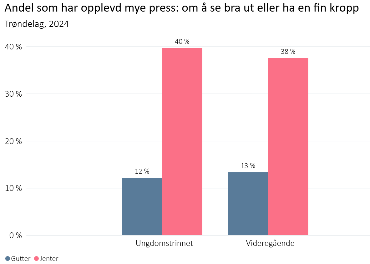 Andel som har opplevd mye press om å se bra ut eller ha en fin kropp