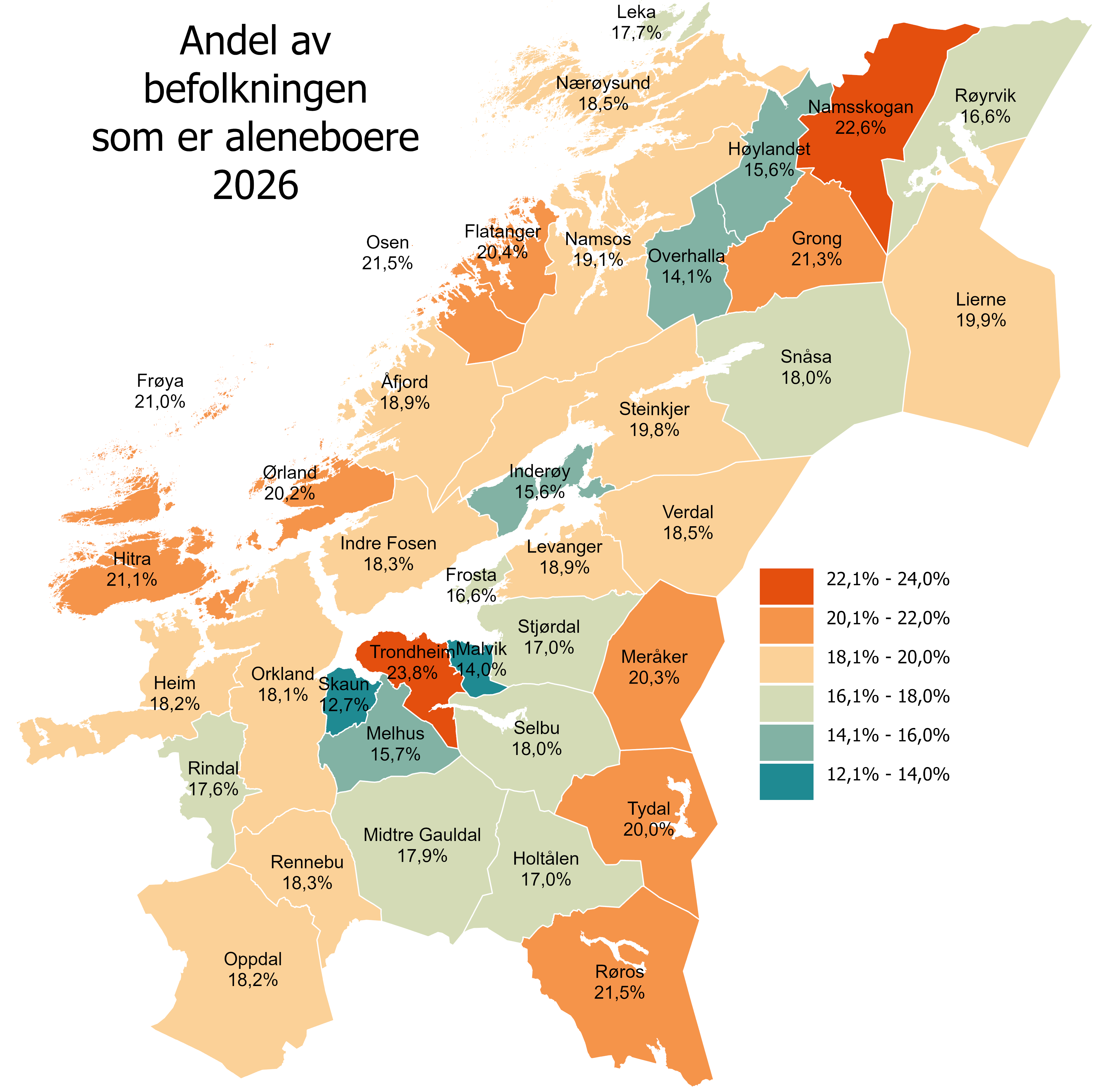 Andel av befolkningen som er aleneboerer 2026