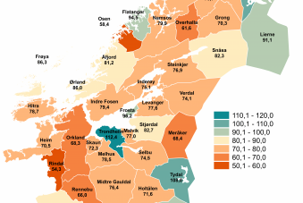 Antall nyetableringer i perioden 2010-2019 per 1000 innbyggere