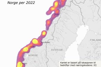 Klynger av akvakultur, fiskeri og fiskeforedlings virksomheter i Norge per 2022