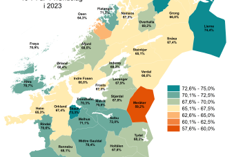 Sysselsettingsgrad (15-74 år) per 4. kvartal 2024