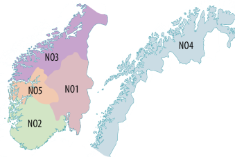 Figur 1: De fem strømprisområdene i Norge