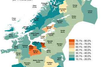 Andel av sysselsatte etter bosted som jobber i en annen kommune enn bostedskommunen, per 4. kvartal 2024