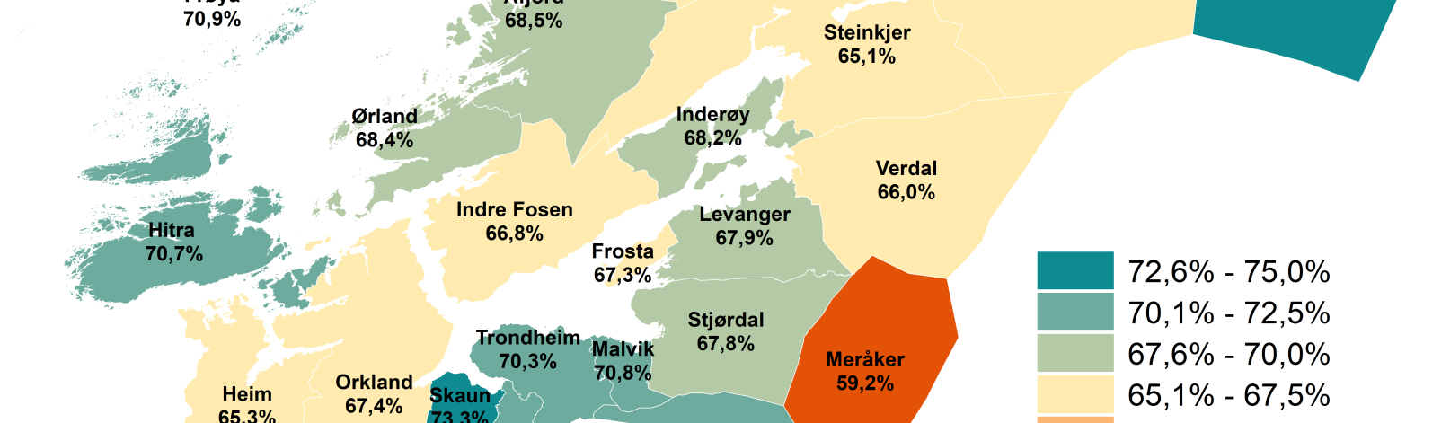 Sysselsettingsgrad (15-74 år) per 4. kvartal 2024