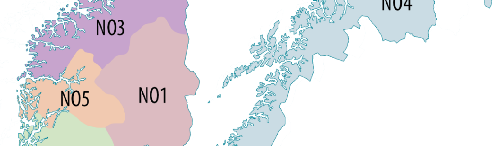 Figur 1: De fem strømprisområdene i Norge